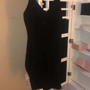 Little black dress with rhinestone slit on sides